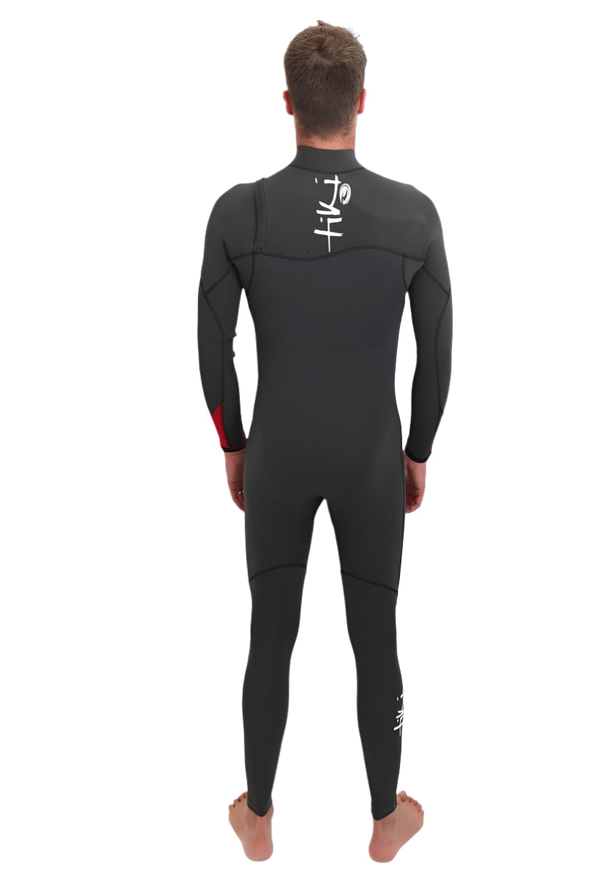 Tiki Mens Zepha 3/2 GBS Zip Free Wetsuit - Graphite/Red
