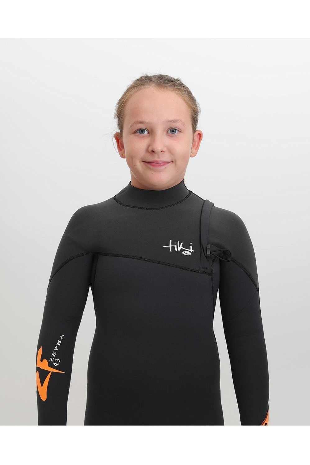Tiki Youth Zepha 4/3 Wetsuit GBS Zip Free Steamer - Graphite/Orange