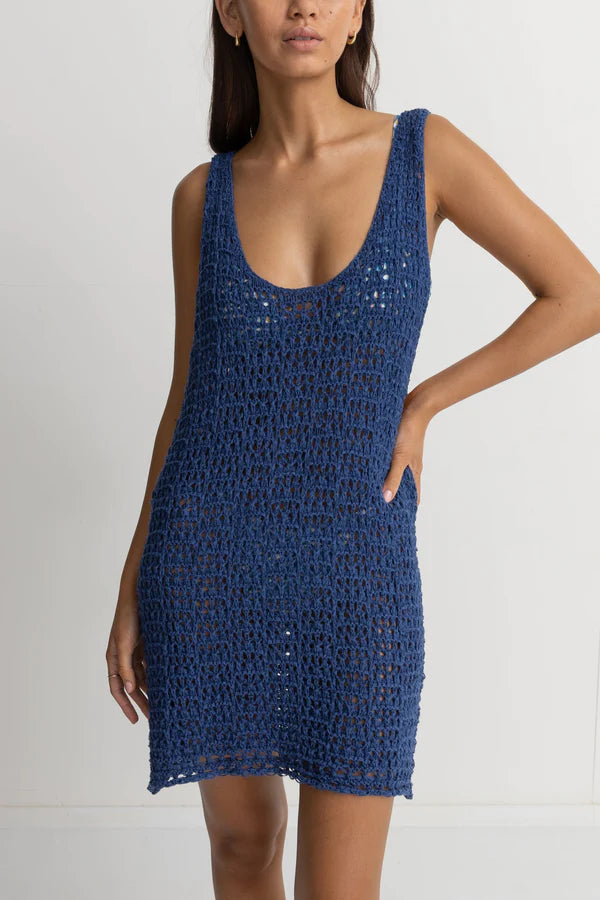 Rhythm Maddie Knit Scoop Neck Mini Dress Blue