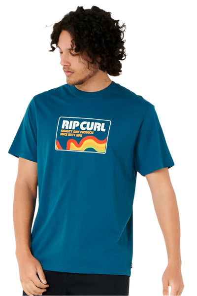 Rip Curl Shockwaves Relaxed Short Sleeve UV Shirt – UPF 50+, Aus Rashguard-Stoff, Schwarz Meliert, Größe LG