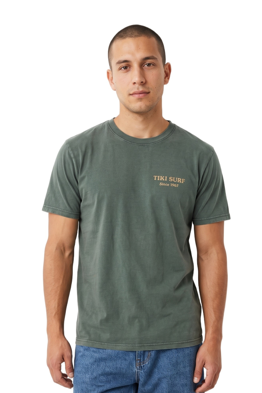 Tiki Saunton Longboard Mens T-Shirt Stone Washed Green