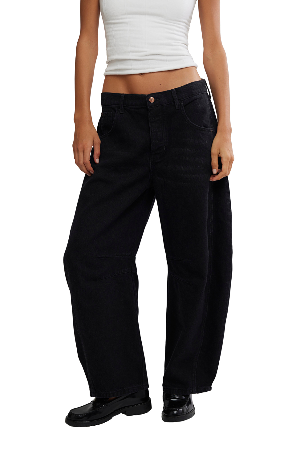 Free People Good Luck Mid Rise Womens Barrel Jeans Soundwave