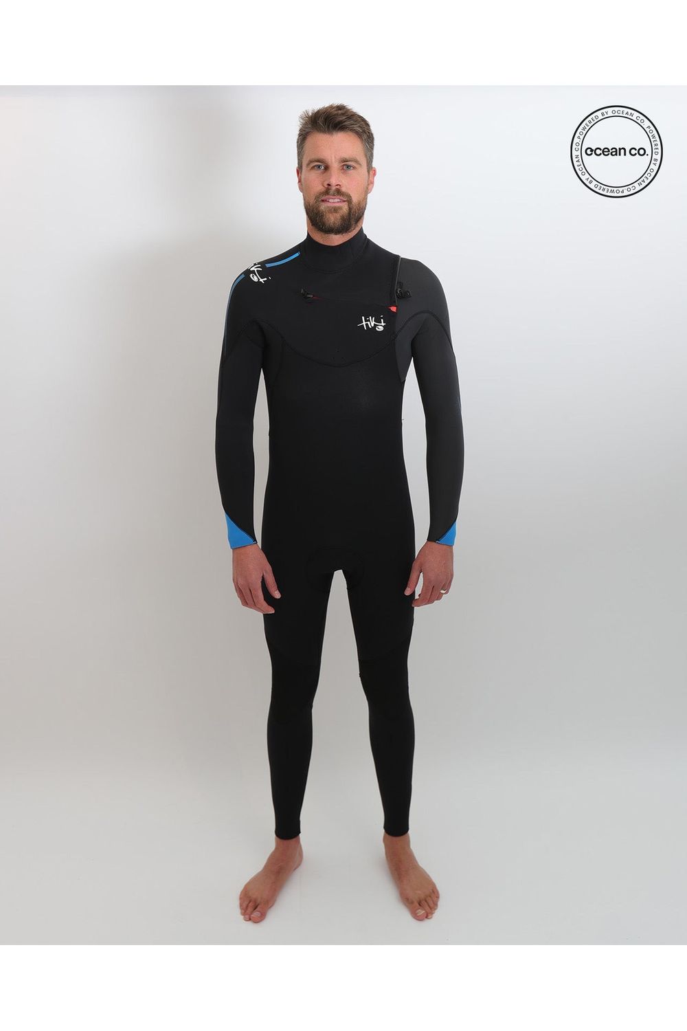 Tiki Mens Tech 3/2 GBS Wetsuit - Chest Zip - Black/Electric Blue