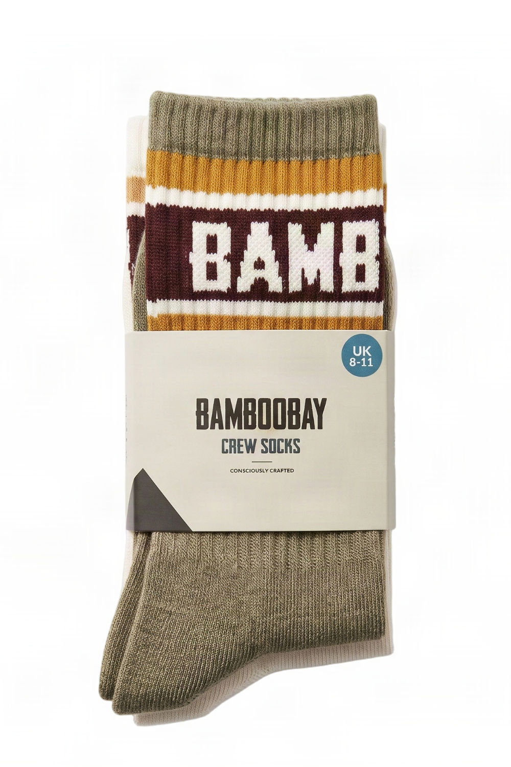 BamBooBay Bamboo Crew Socks 2 Pack Green/Cream