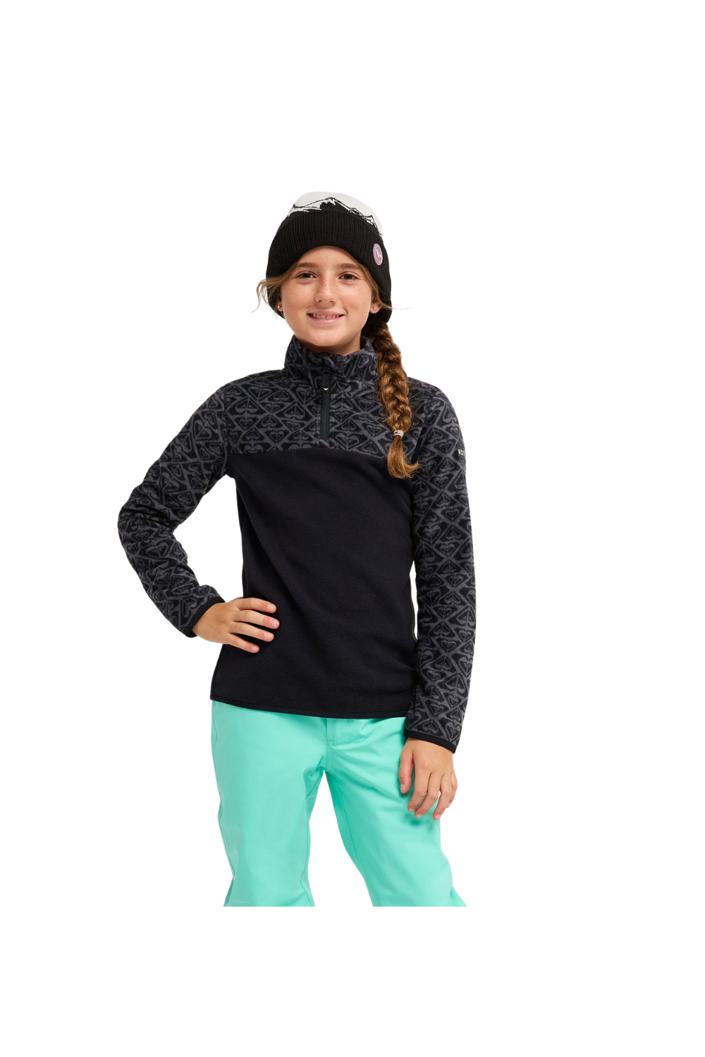 Roxy Whitecamp Girls Half Zip Fleece True Black Roxygram Tonal