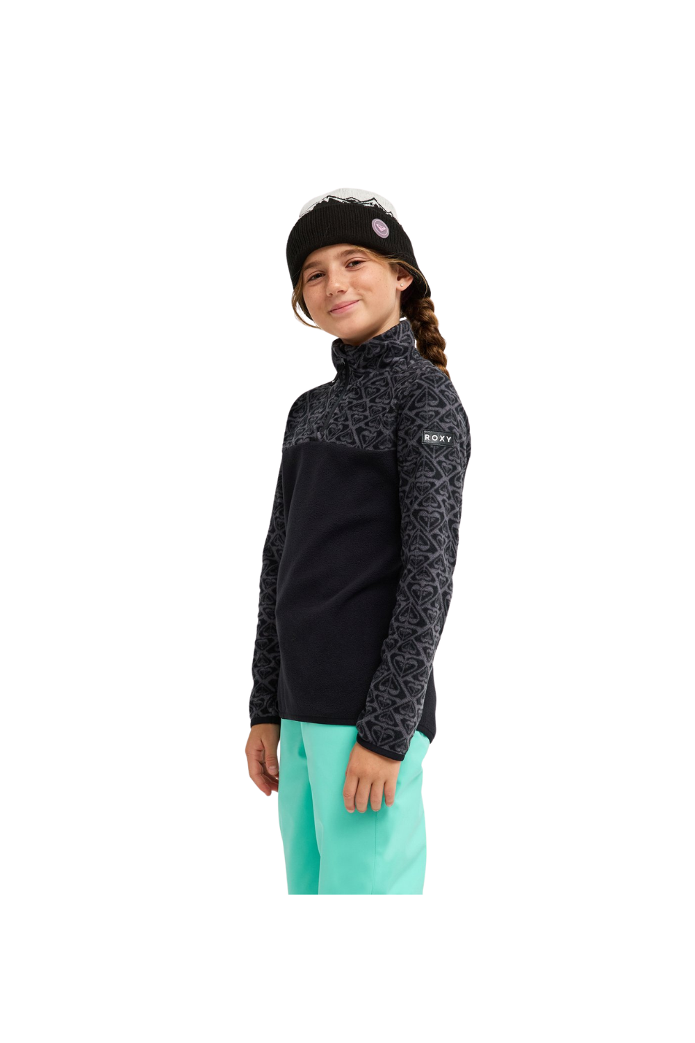 Roxy Whitecamp Girls Half Zip Fleece True Black Roxygram Tonal