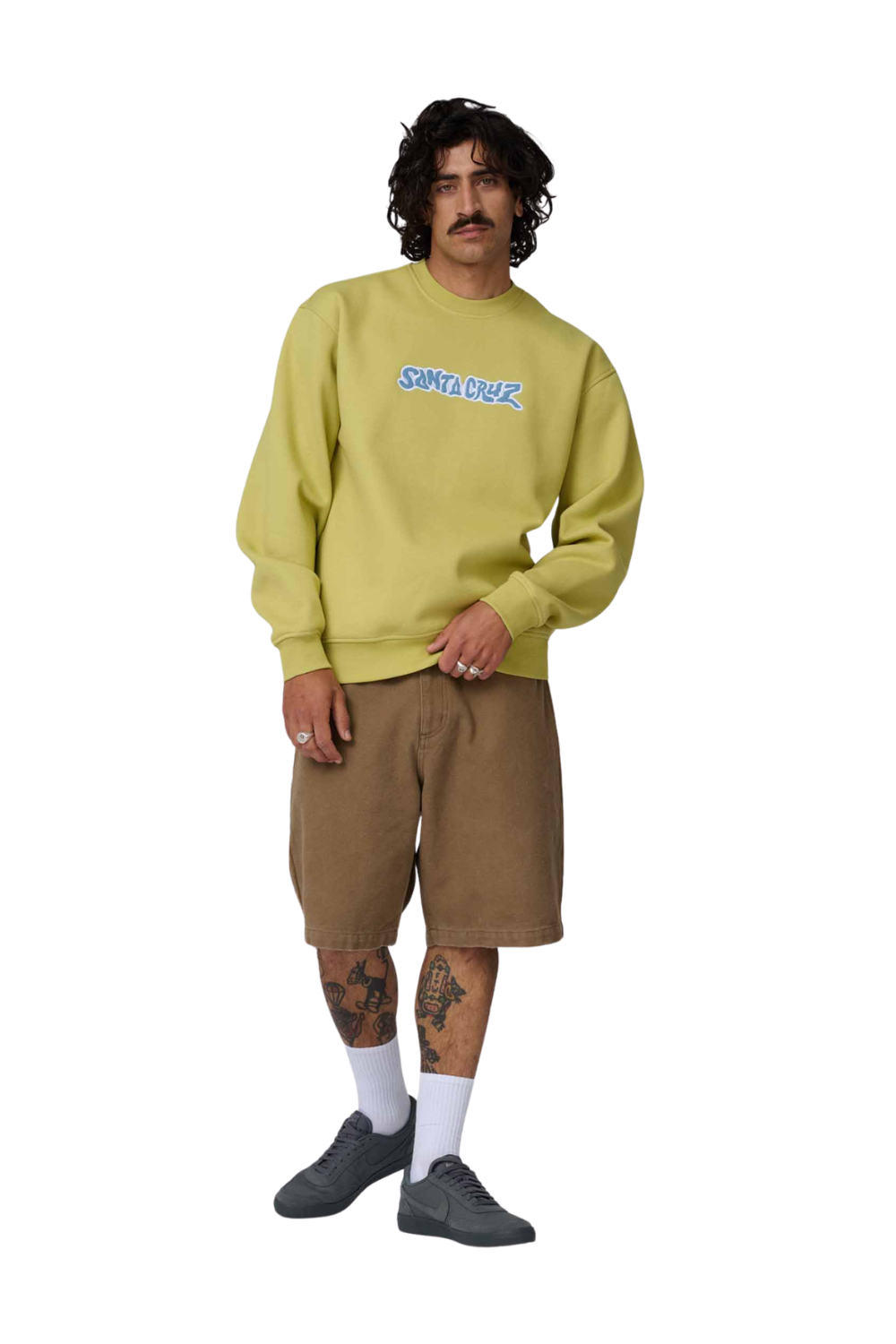 Santa Cruz Patch Strip Mens Crewneck Sweatshirt Faded Khaki