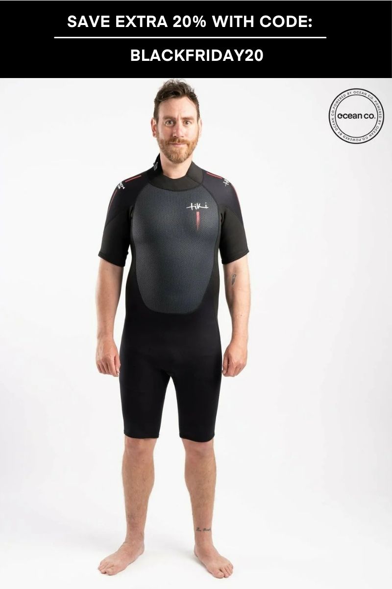 Tiki Tech 3/2 Spring Wetsuit with Back Zip - Black & Red