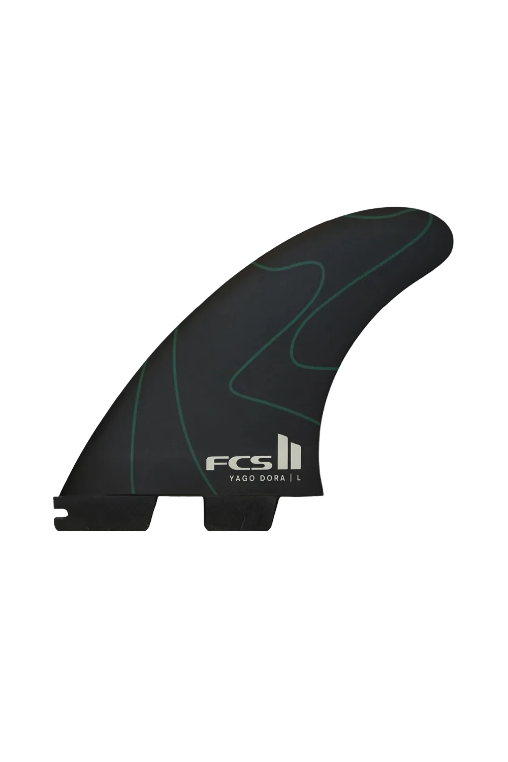 FCS II Yago Dora PC Tri Surfboard Fin Set Green/Black