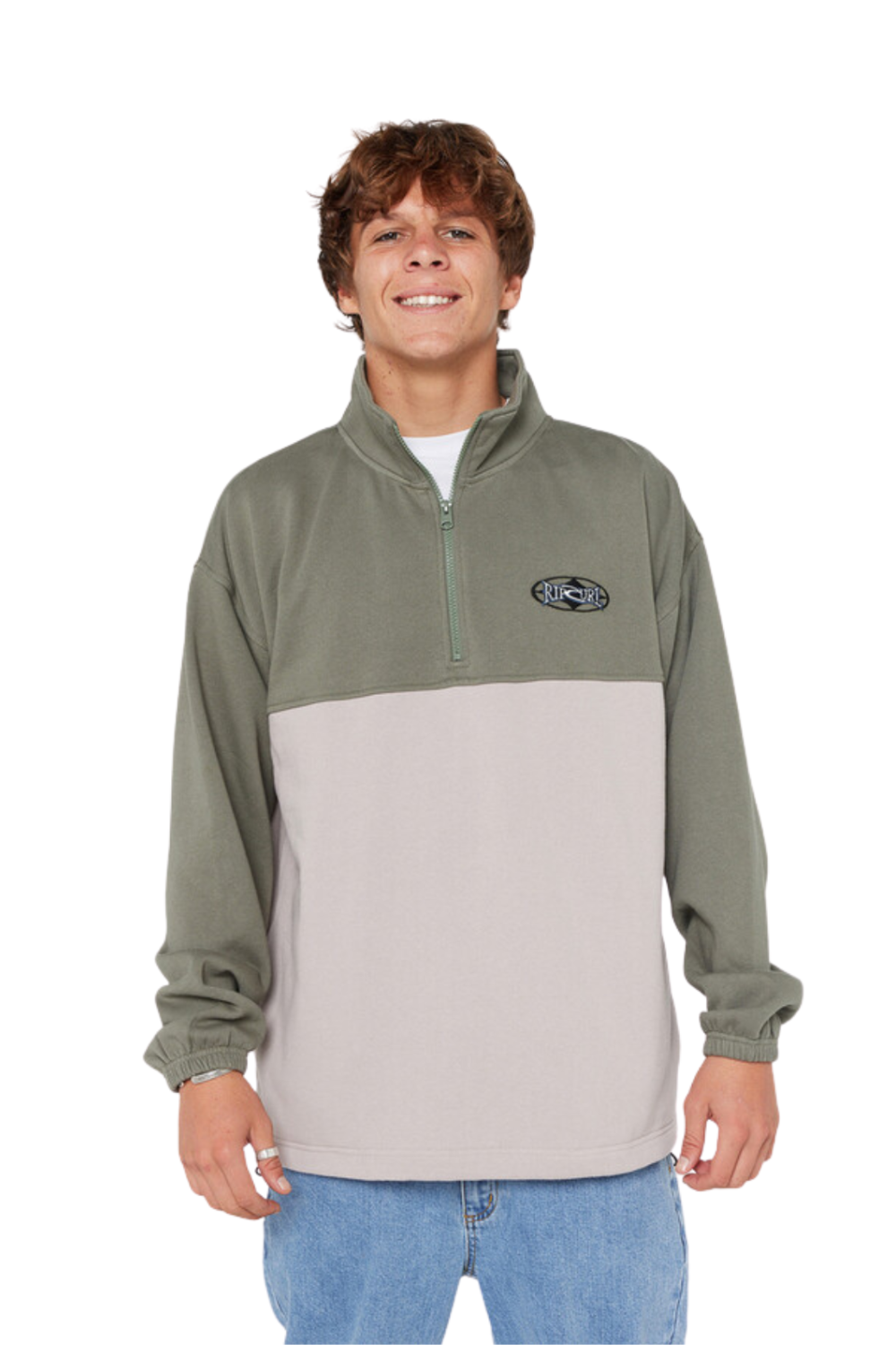 Rip Curl Heritage Oval 1/4 Zip Crew Cactus Green