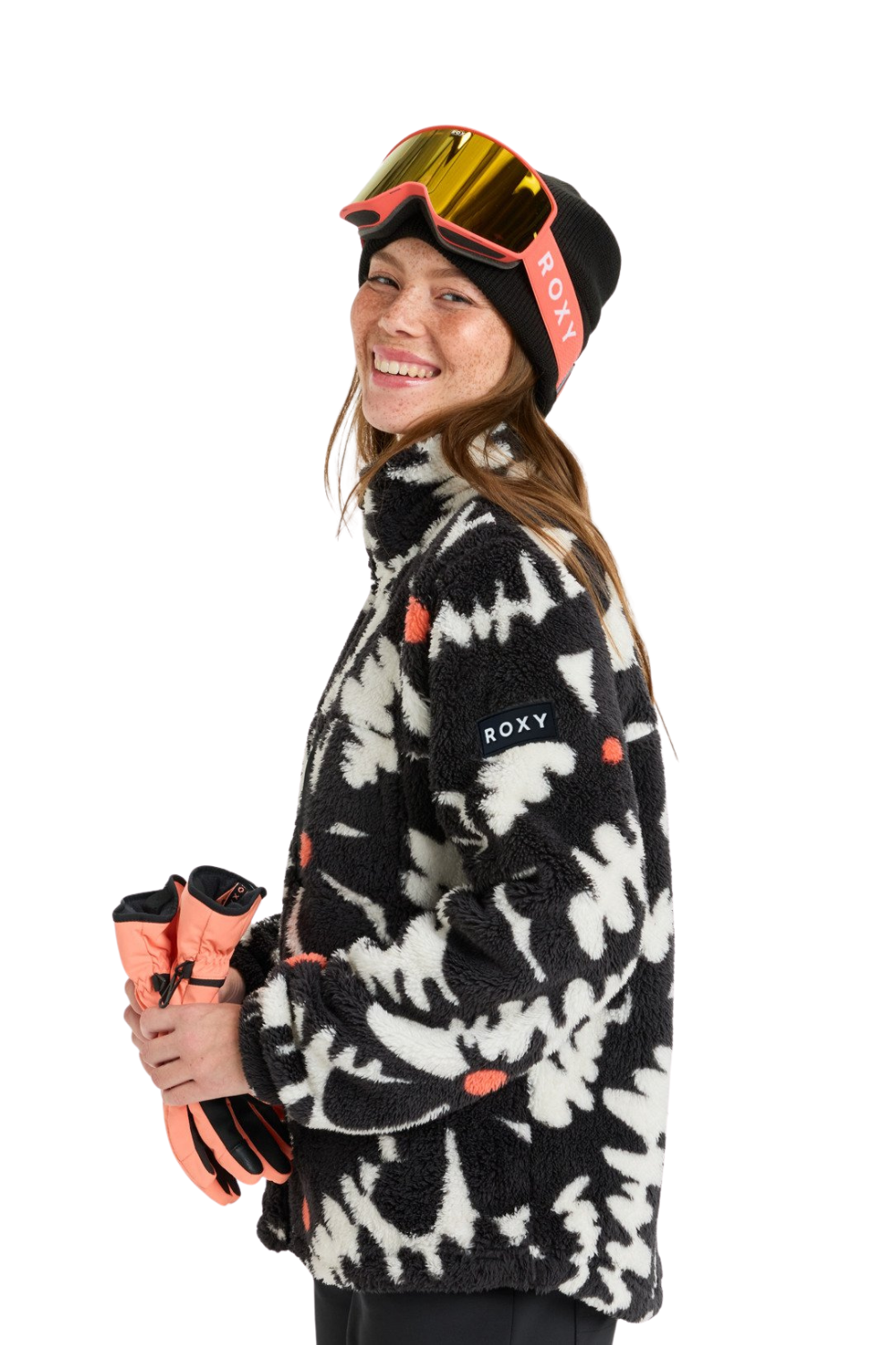 Roxy Womens Alabama Technical Mid Layer Fleece True Black Big Flower