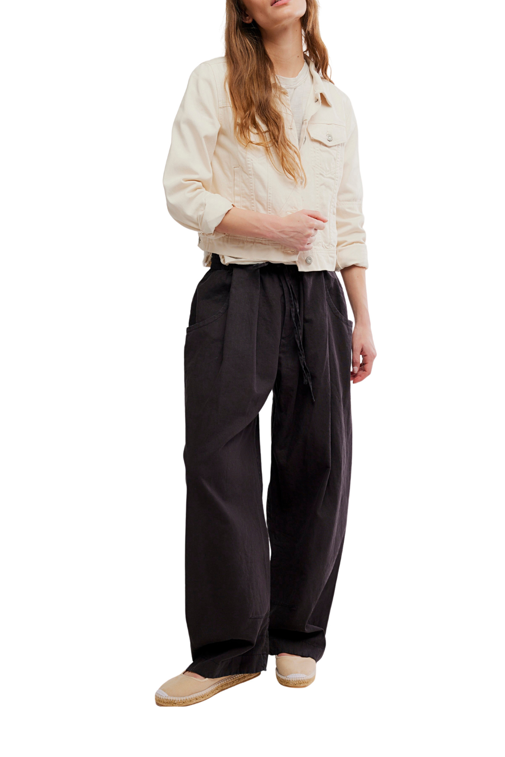 Free People Chambers Womens Laid Back Pull On Trousers Black