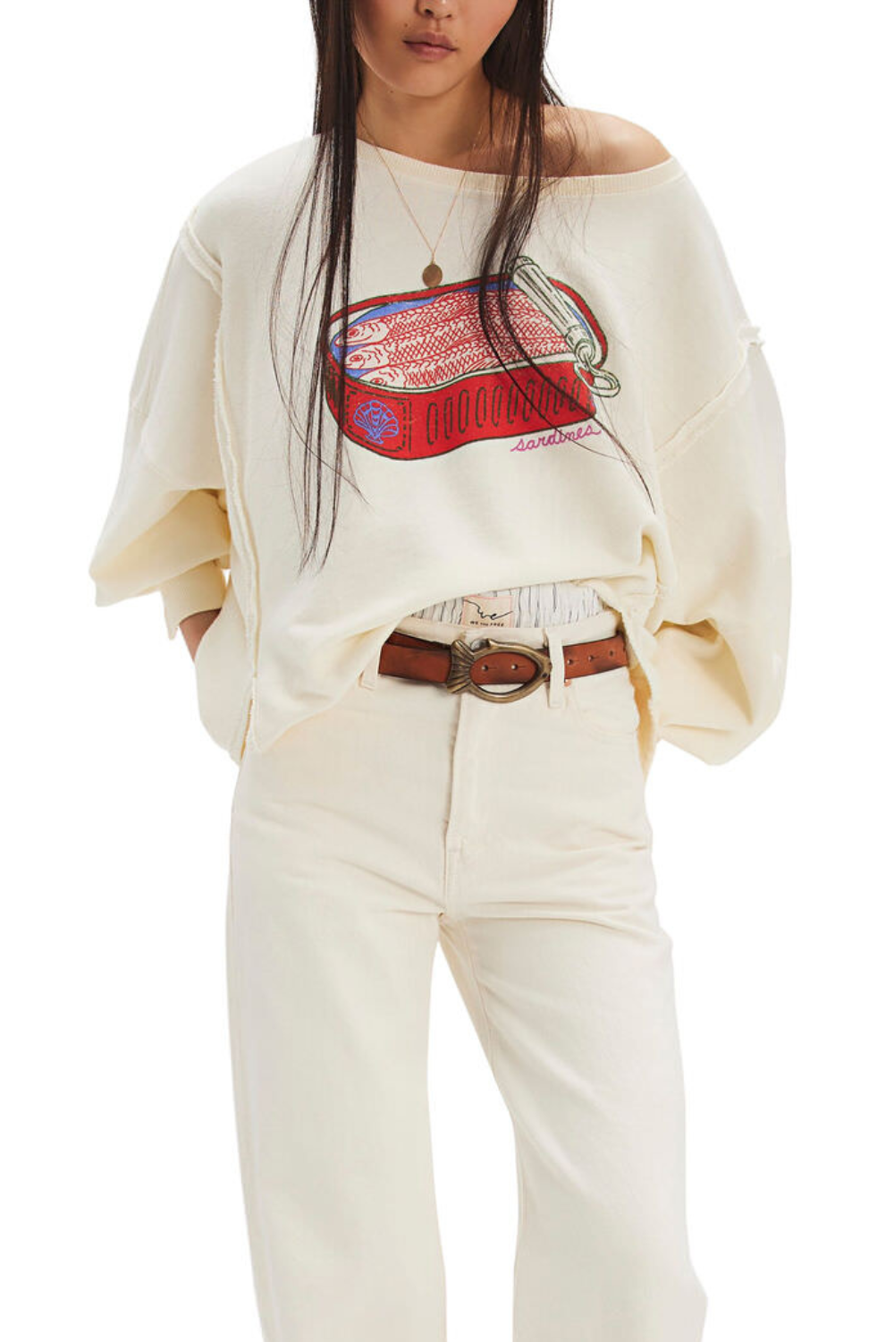 Free People Graphic Camden Pullover Sardine Combo