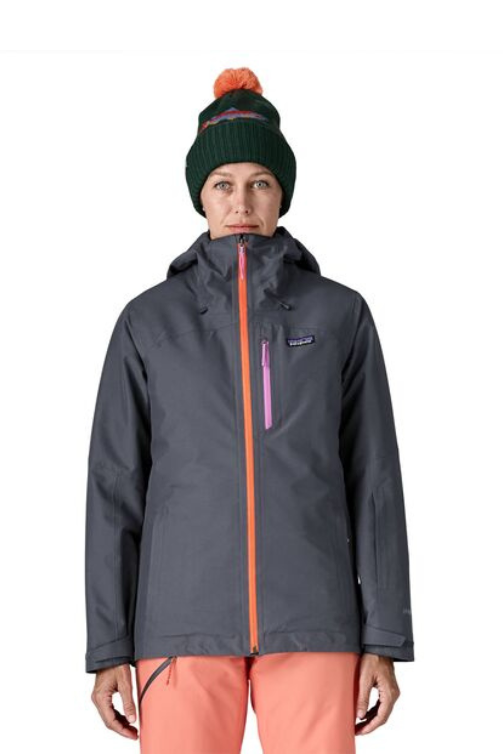 Patagonia Womens Insulated Powder Town Snow Jacket Smolder Blue/Orange Peel