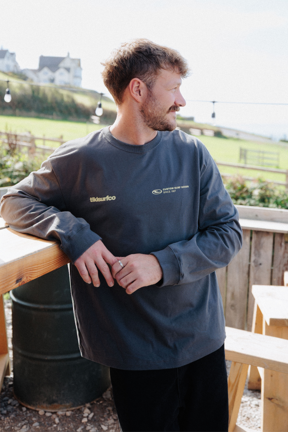 Tiki Surfco Long Sleeve T-Shirt Washed Charcoal