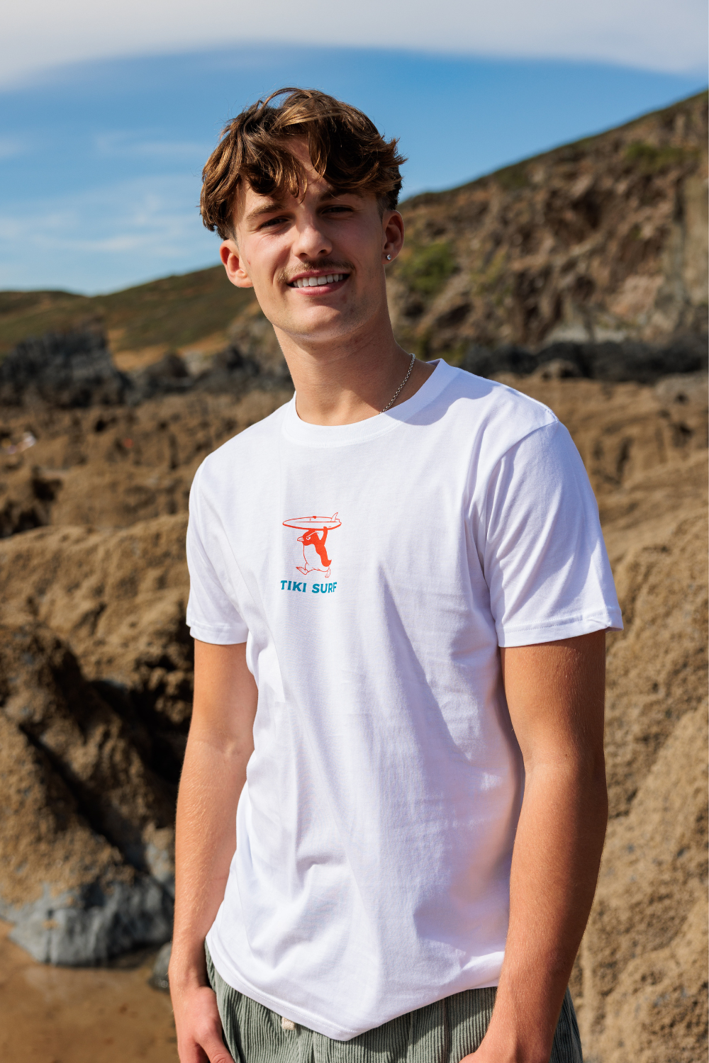 Tiki Penguin Mens T-Shirt Off White