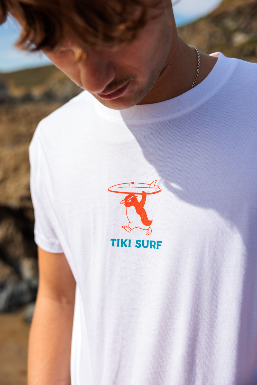 Tiki Penguin Mens T-Shirt Off White