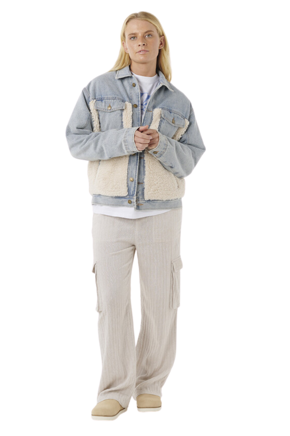 Rip Curl Cruisin Sherpa Denim Jacket Washed Blue