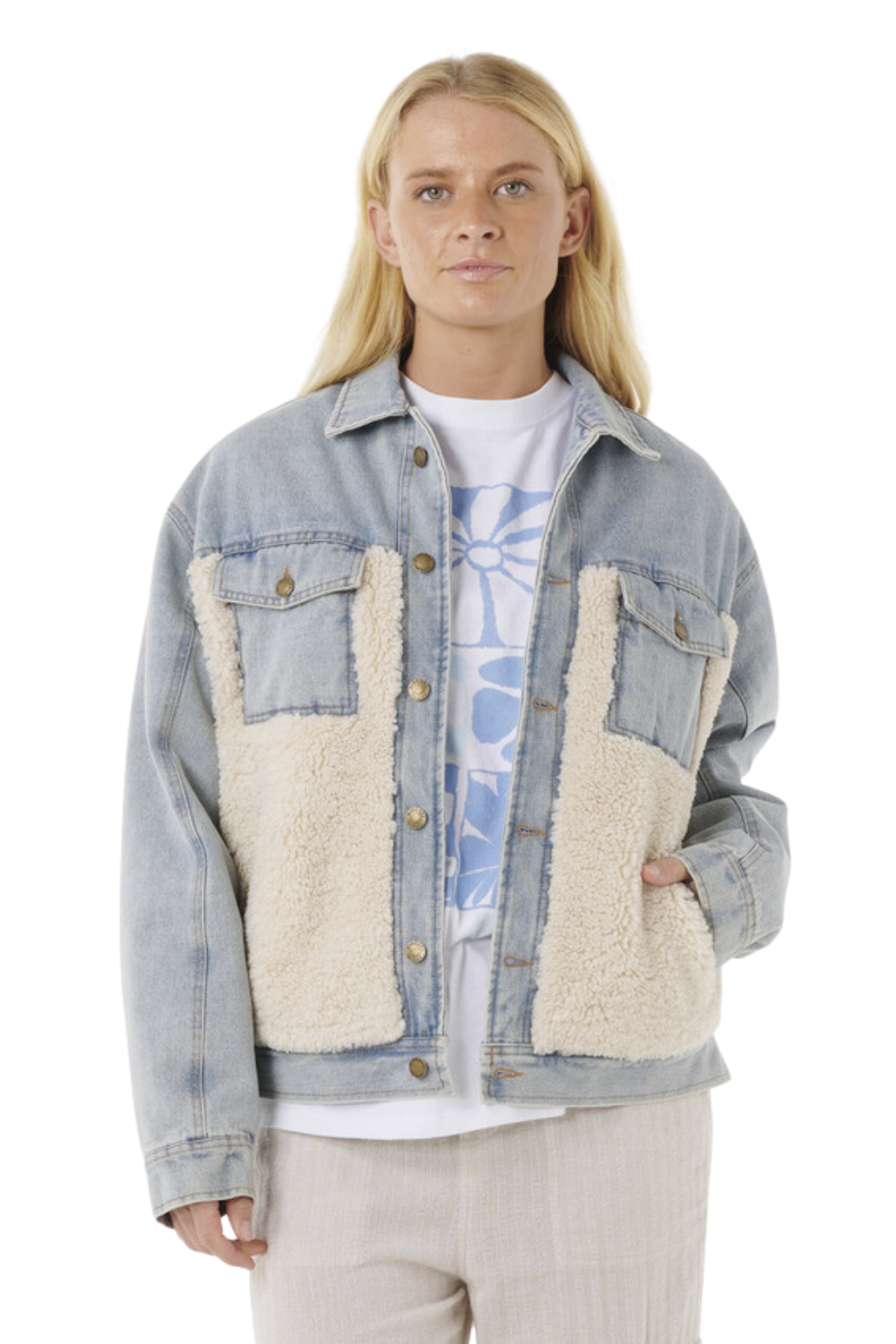 Rip Curl Cruisin Sherpa Denim Jacket Washed Blue