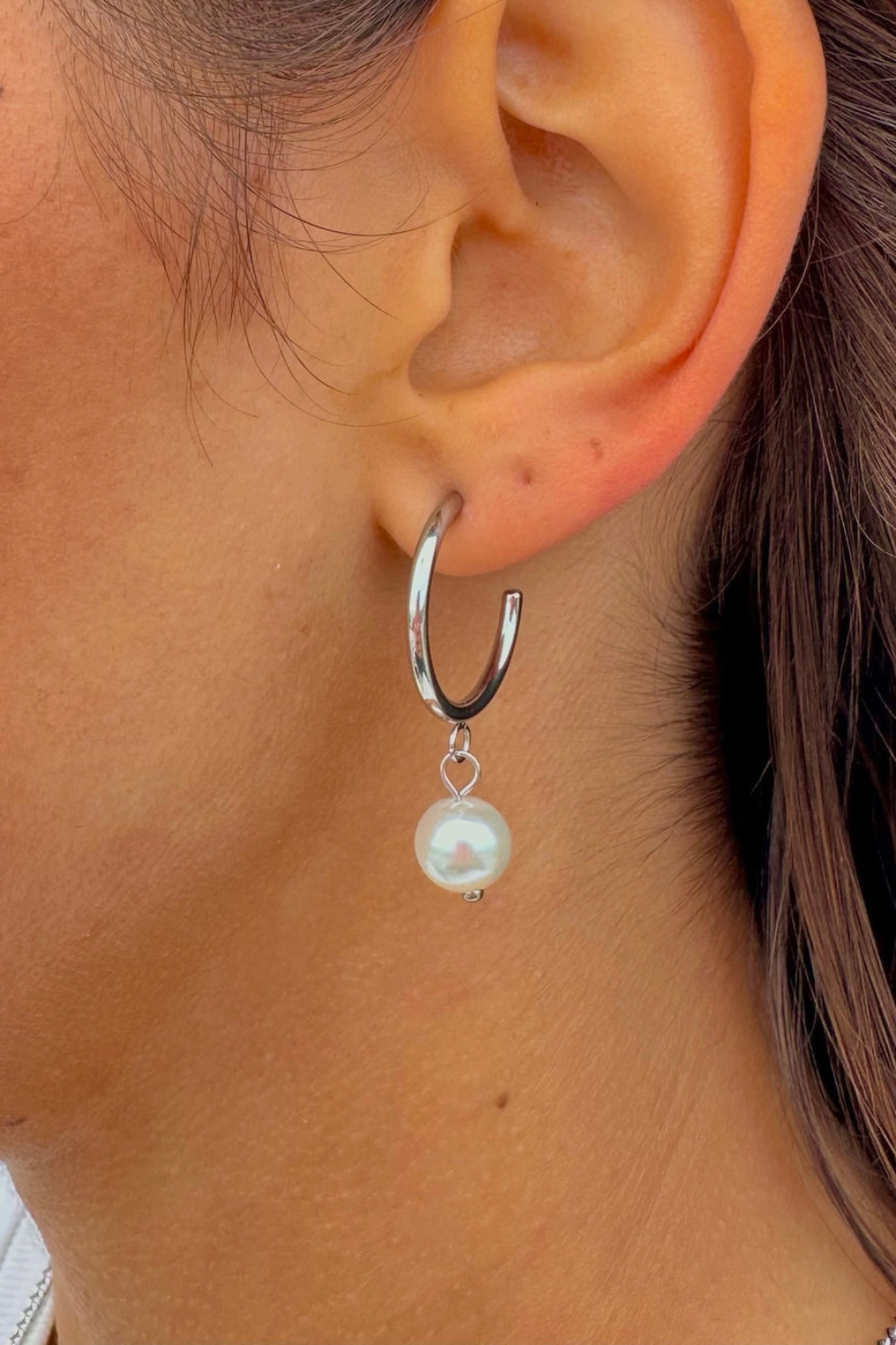 Ocean Jewel Pearl Hoop Earrings Silver