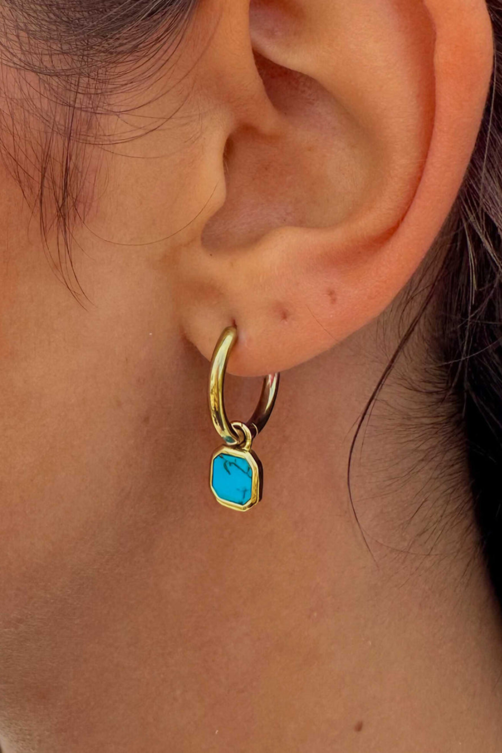 Ocean Jewel Mini Turquoise Stone Hoop Earrings Gold