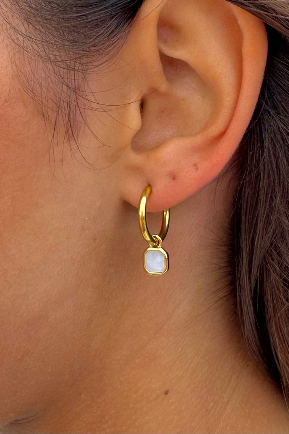 Ocean Jewel Mini Opal Stone Hoop  Earrings Gold