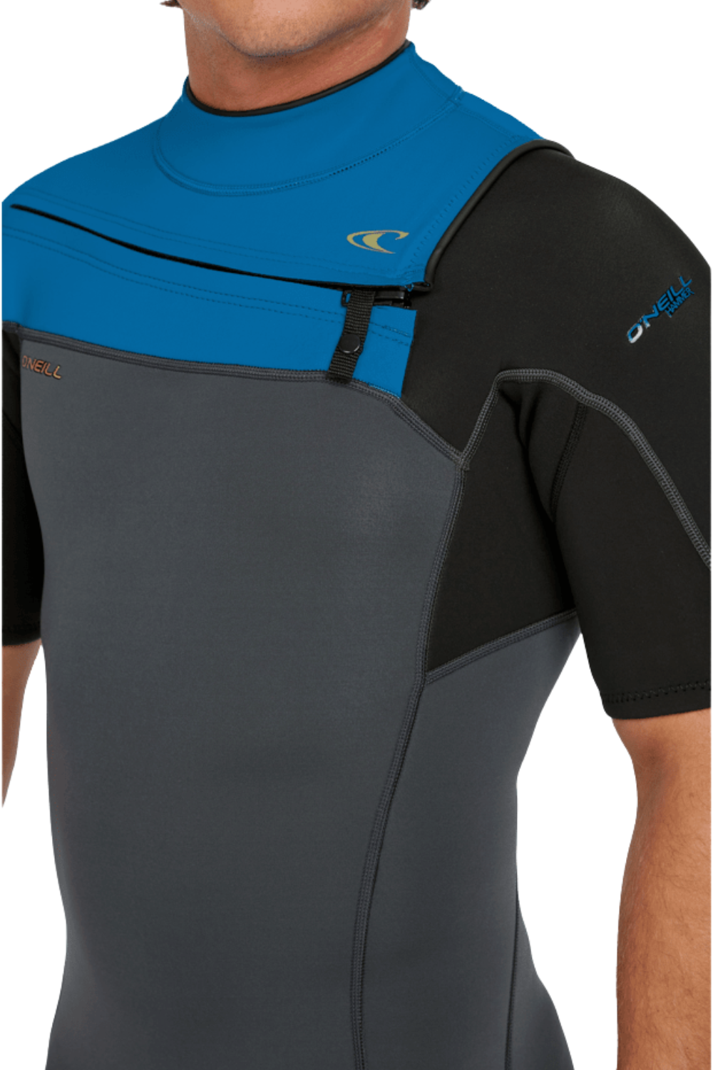 O'Neill Hammer 2mm Mens Spring Wetsuit Short Sleeve Chest Zip Graphite/Black/Ocean