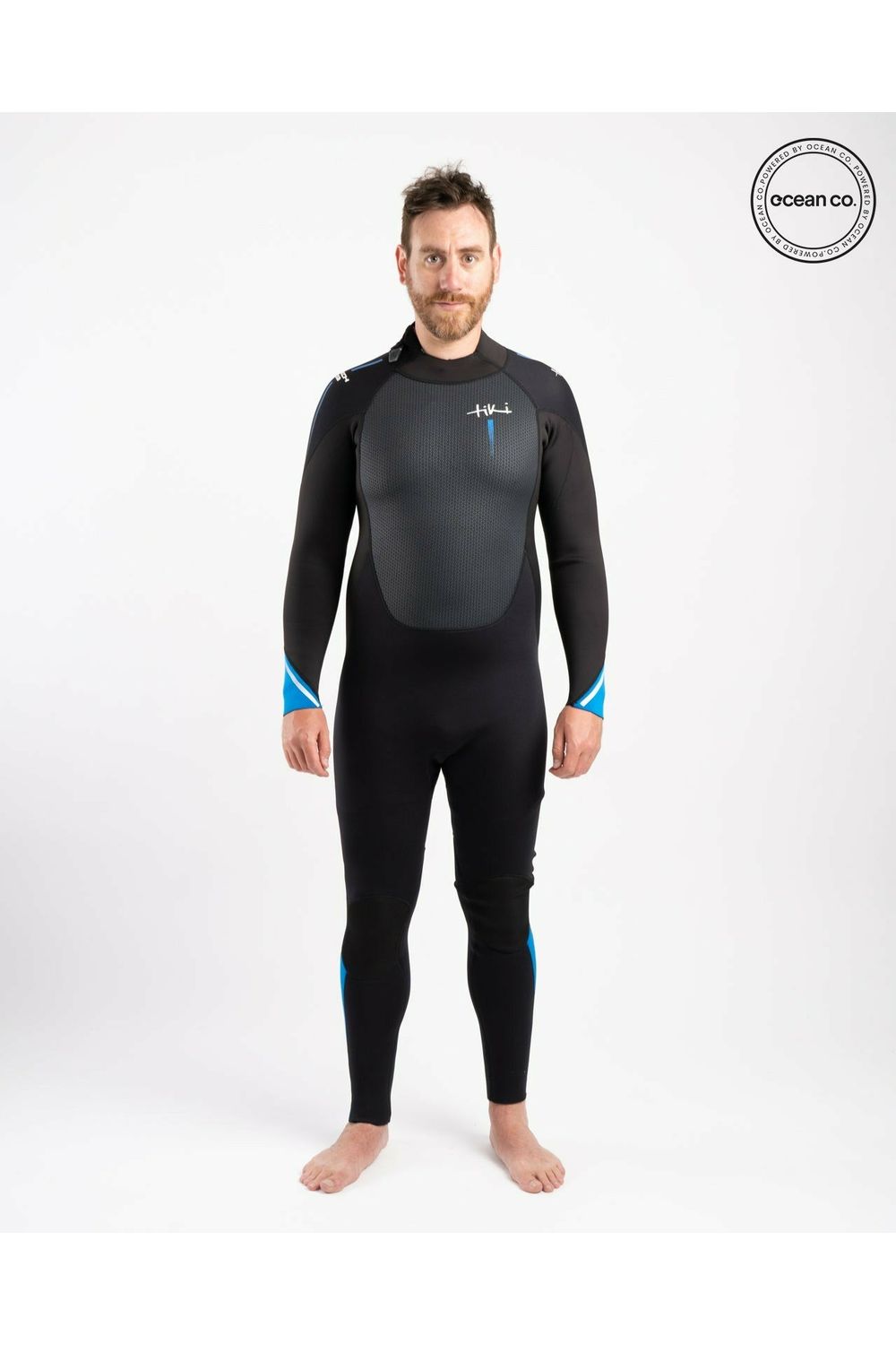 Tiki Tech 3/2 Back Zip Steamer Wetsuit In Black & Blue