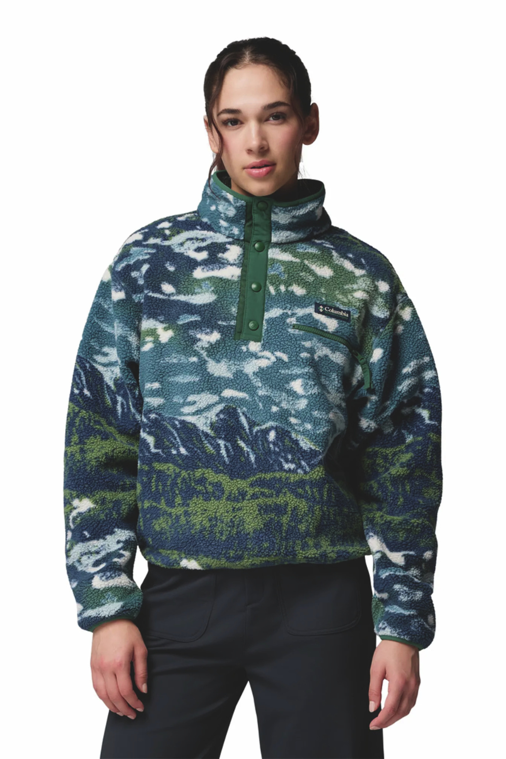 Columbia Helvetia II Printed Cropped Half Snap Fleece Everblue Sisters Rain Forest