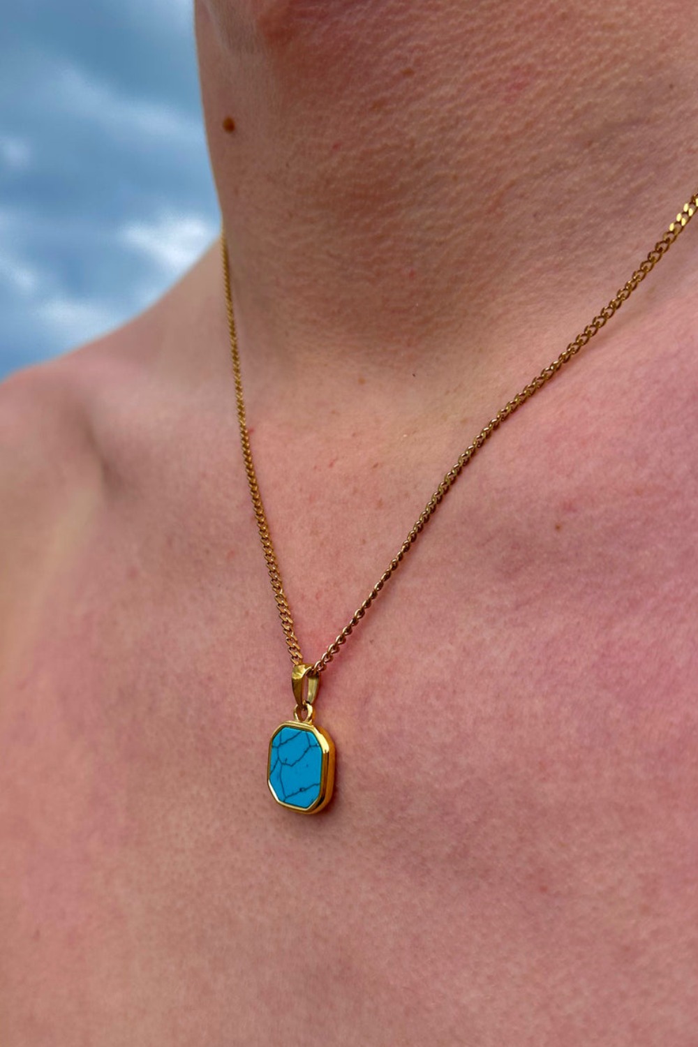 Ocean Jewel Turquoise Stone Pendant Necklace Gold