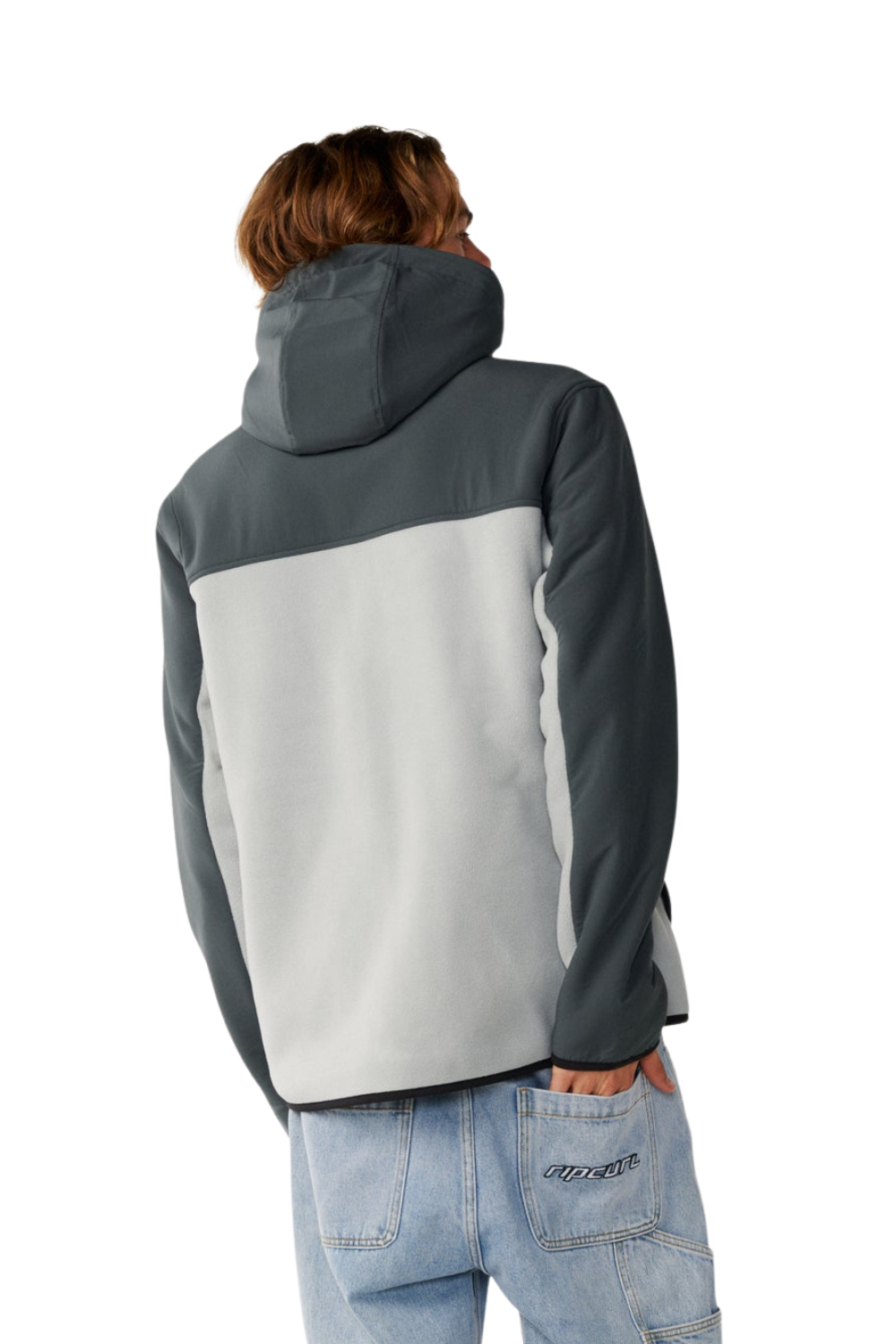 Rip Curl Search Series Panelled Mens Zip Thru Hooded Fleece Charcoal Grey