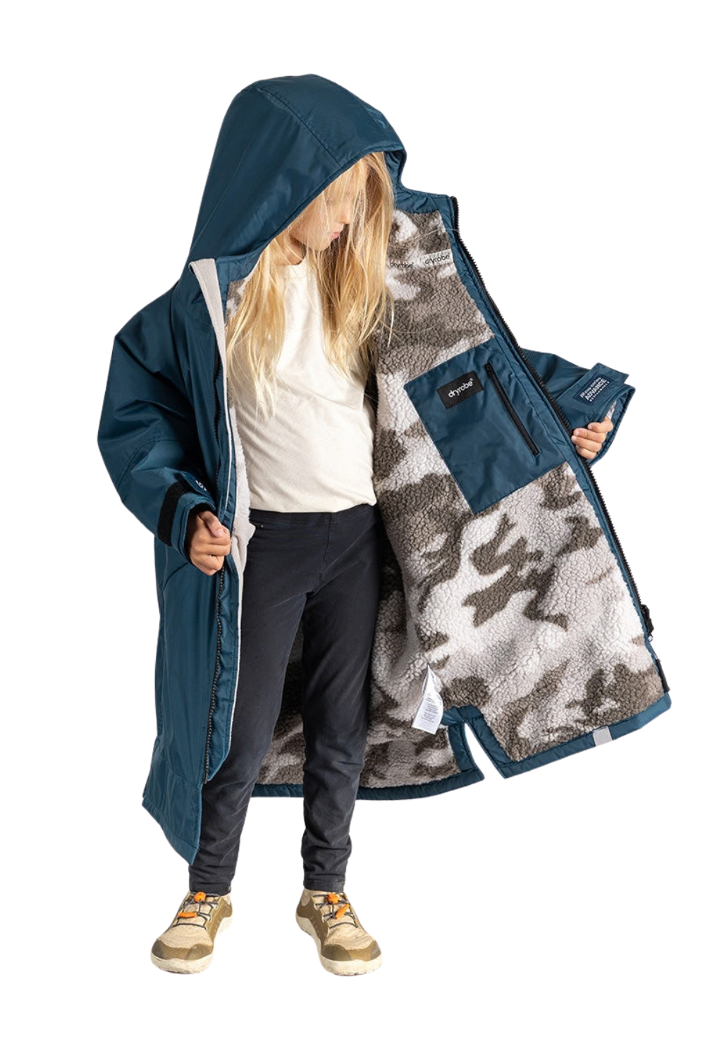 Dryrobe Advance Kids Long Sleeve Changing Robe Deep Sea Blue/Sand Camo
