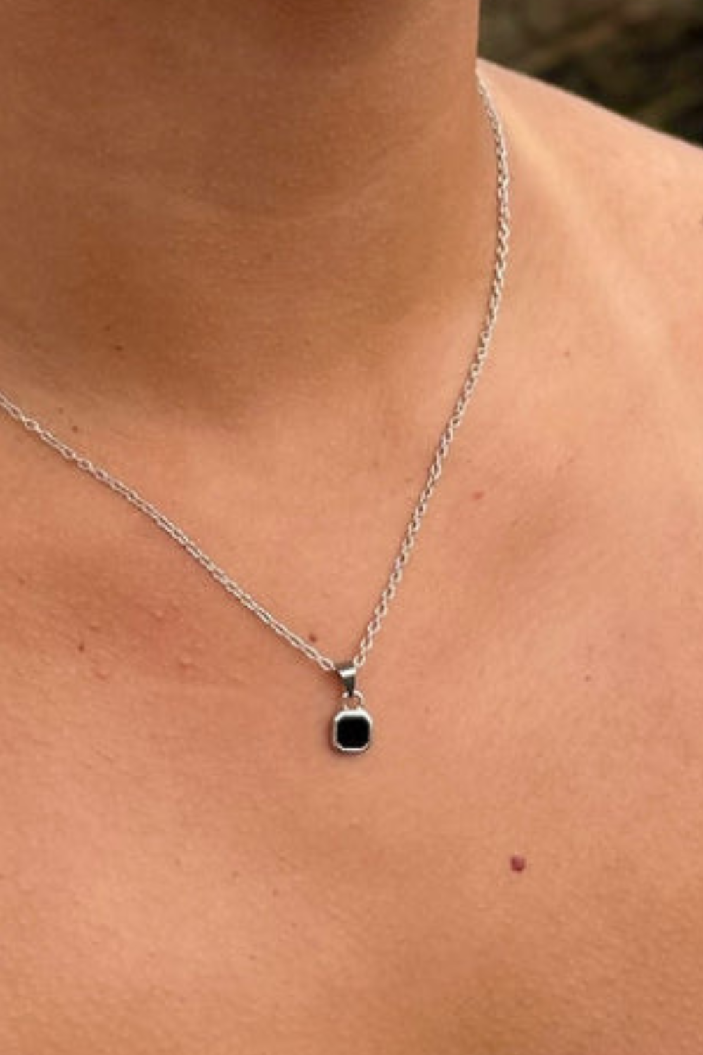 Ocean Jewel Mini Onyx Stone Pendant Necklace Silver