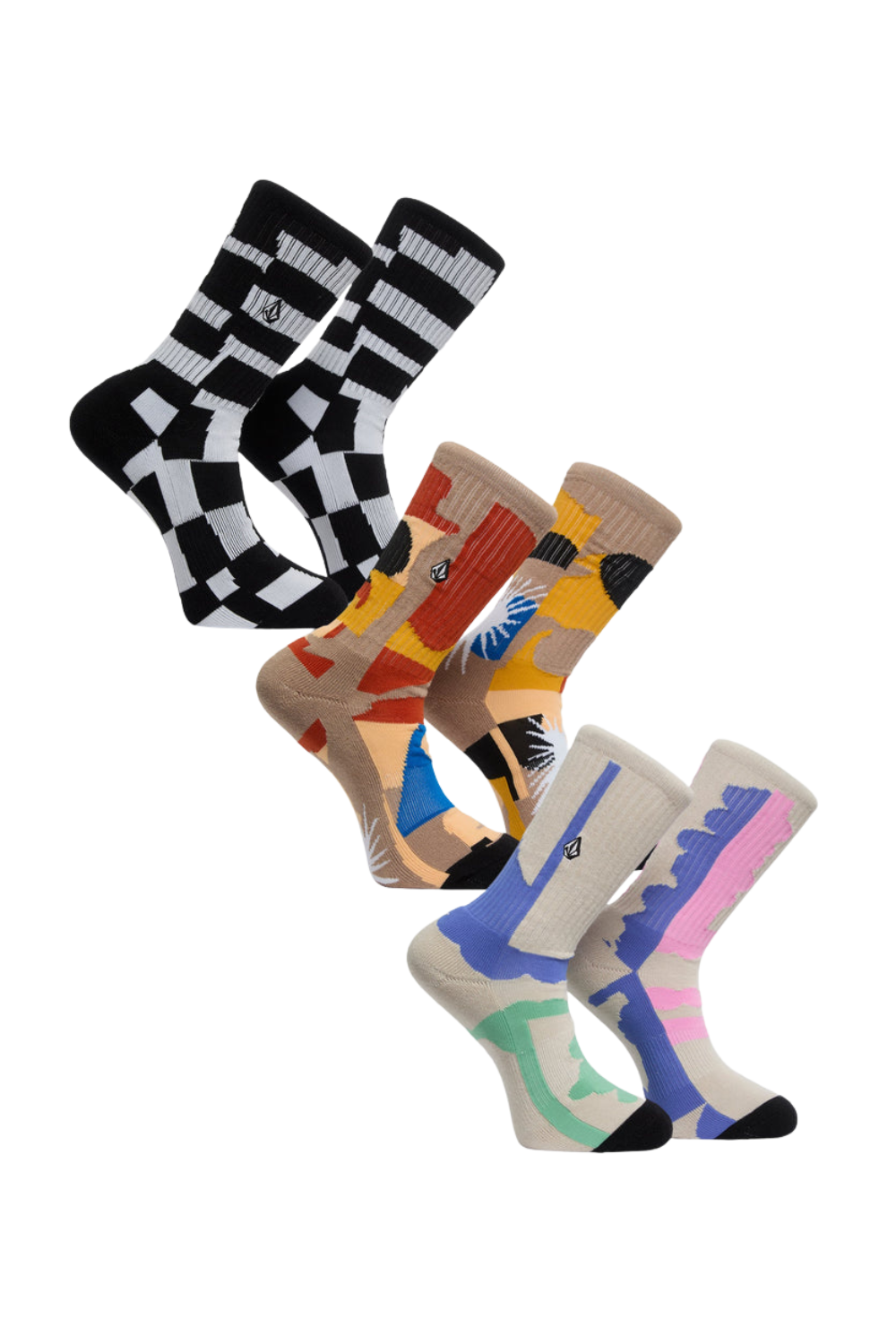 Volcom Carrau Print Mixer 3 Pack Crew Socks Multi