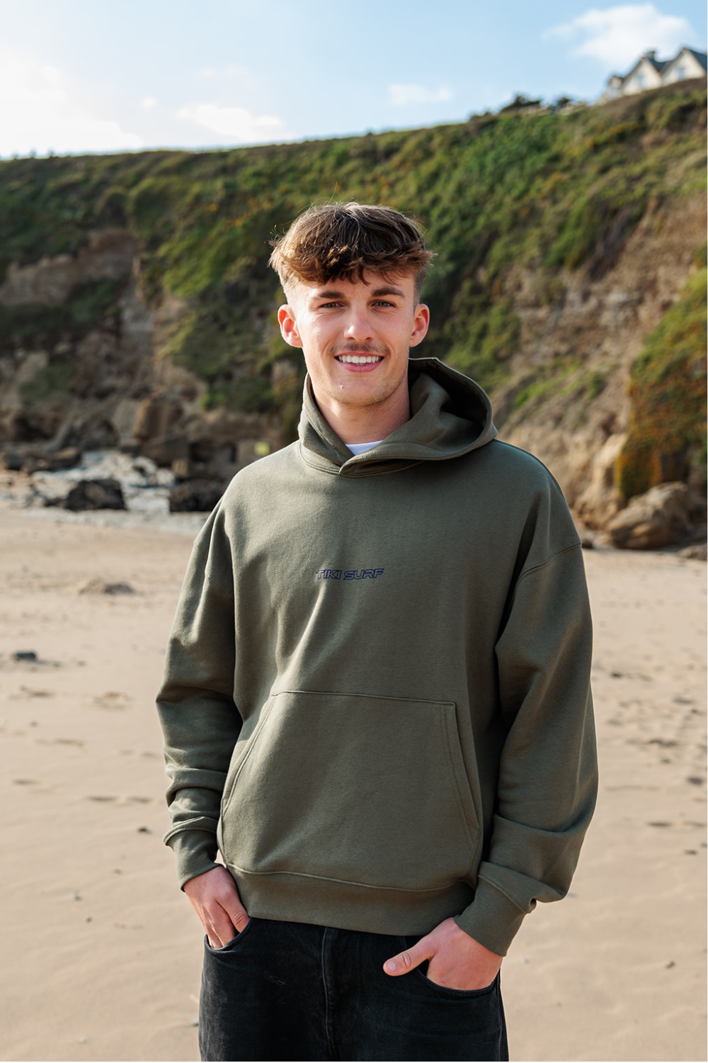 Tiki Last Wave Mens Hoodie Khaki