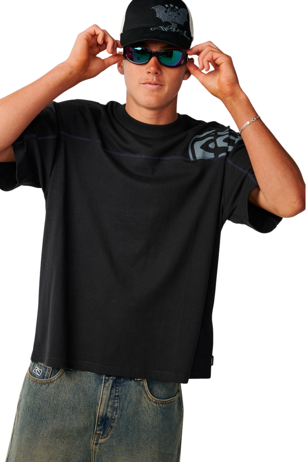 Rip Curl Archive Thrashed Mens Panel T-Shirt Black