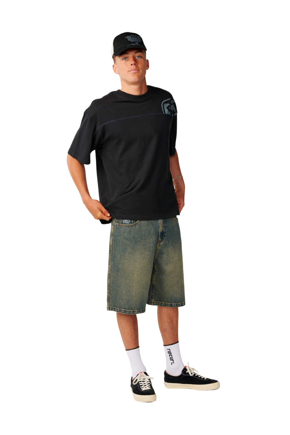 Rip Curl Archive Thrashed Mens Panel T-Shirt Black