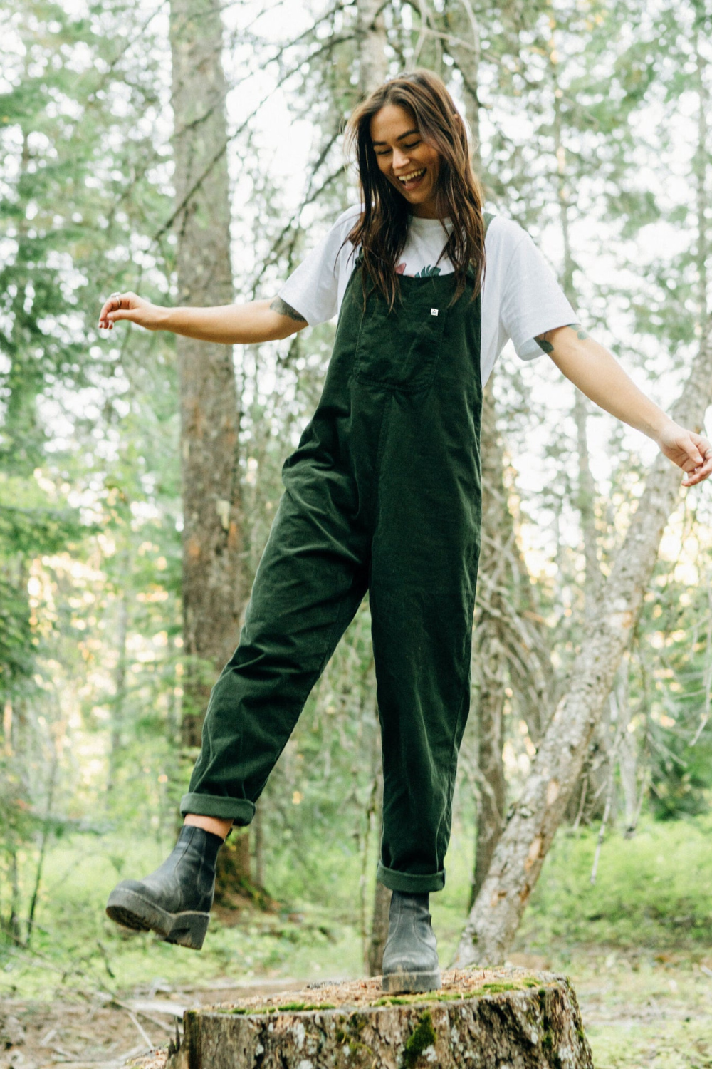 Passenger Meadows Womens Organic Cotton Corduroy Dungarees Fir Tree