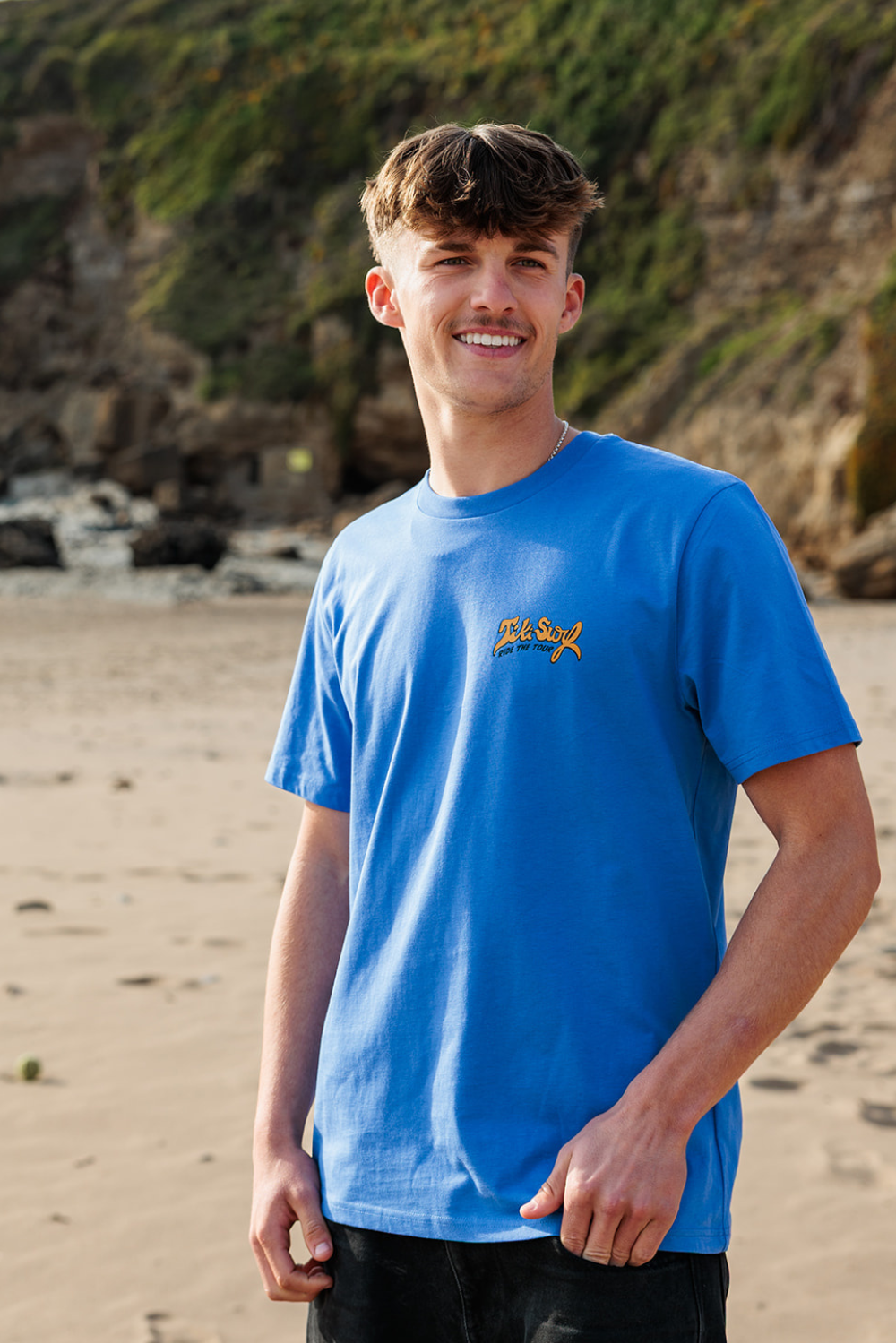 Tiki Surf Tour Mens T-Shirt Bright Blue