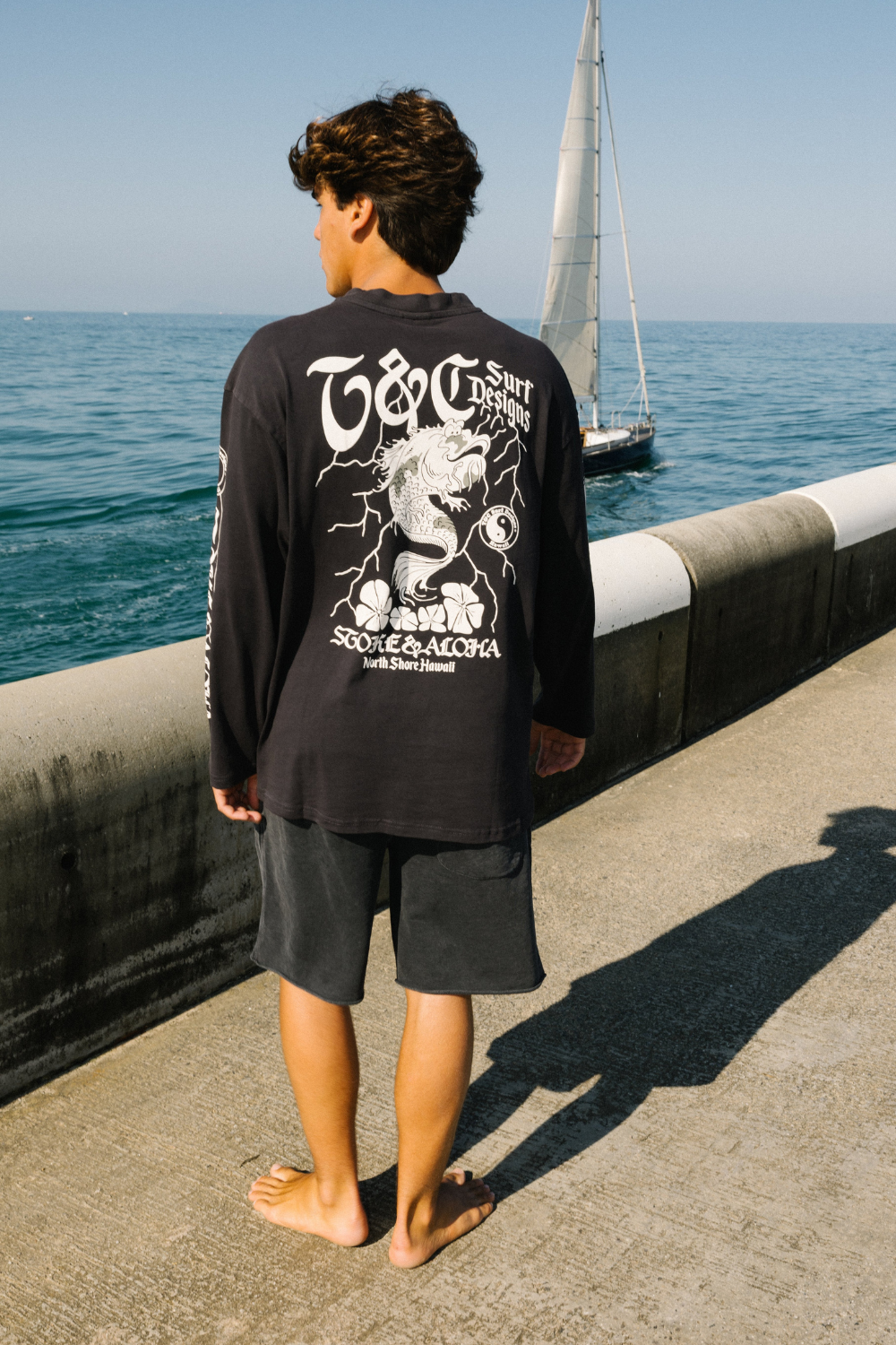 T&C Surf Designs Koï Lightning Mens Long Sleeve T-Shirt Fatigue Black