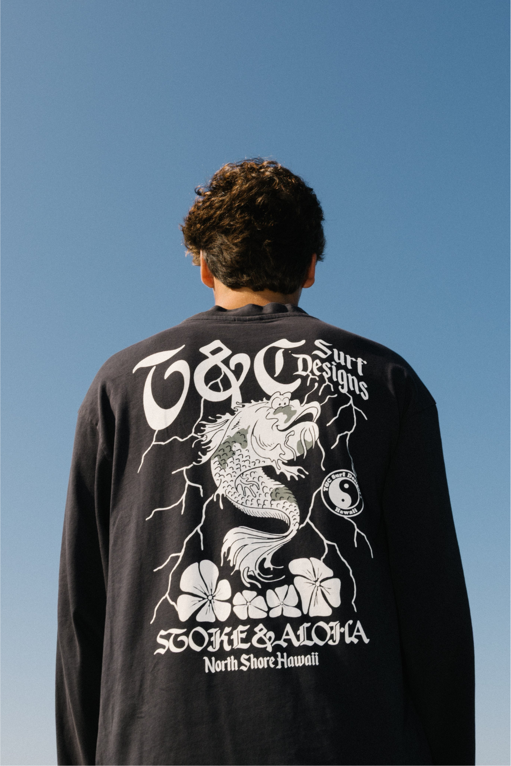 T&C Surf Designs Koï Lightning Mens Long Sleeve T-Shirt Fatigue Black