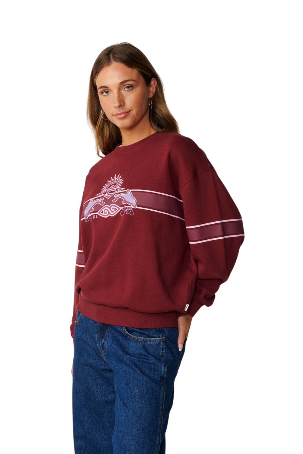 Rip Curl Archive Dolphin Womens Oversized Crew Dark Plum