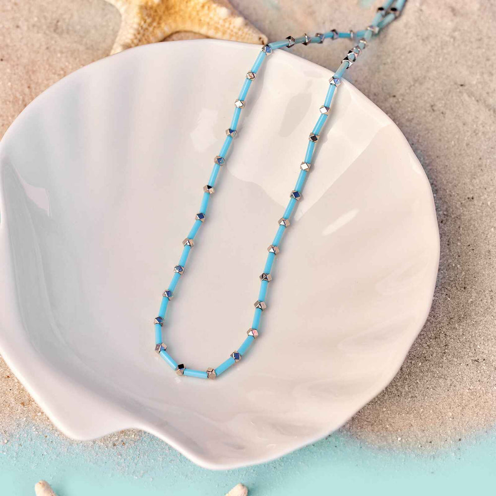 Pura Vida Tube Bead Silver Choker Blue