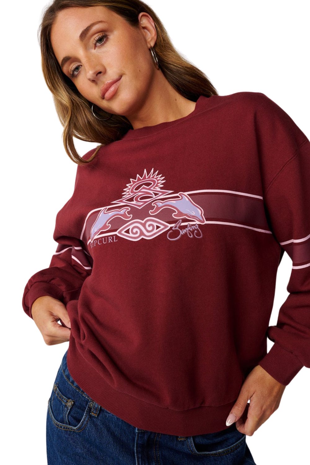 Rip Curl Archive Dolphin Womens Oversized Crew Dark Plum