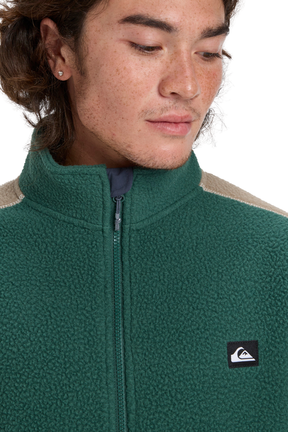 Quiksilver Mens Clean Coast Block Full Zip Fleece Trekking Green