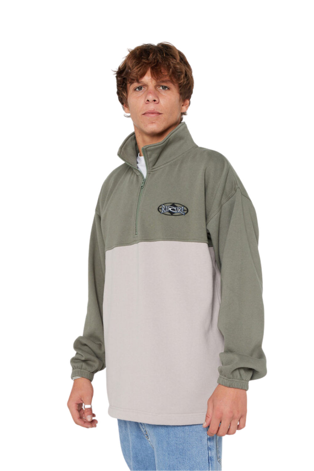 Rip Curl Heritage Oval 1/4 Zip Crew Cactus Green