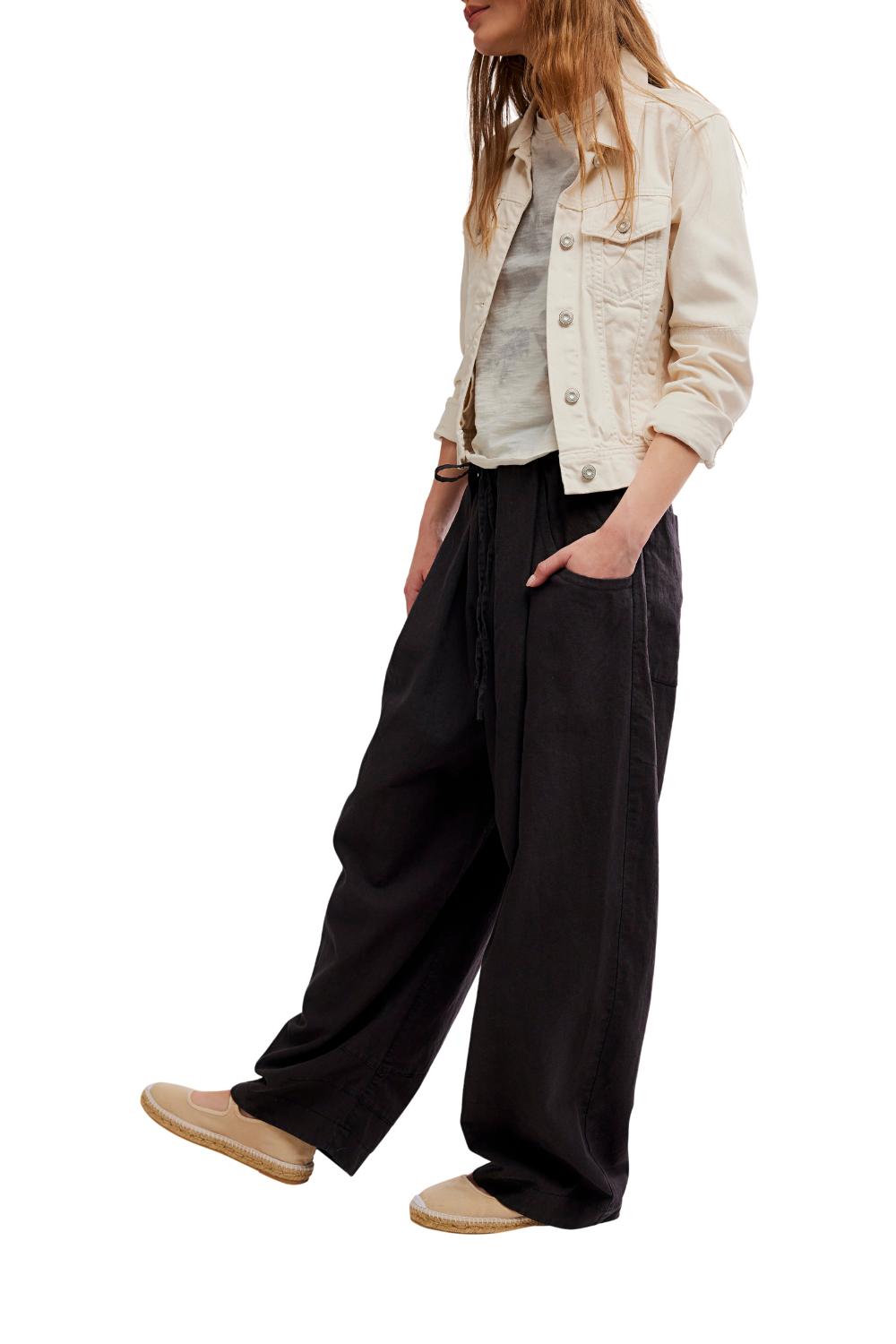 Free People Chambers Womens Laid Back Pull On Trousers Black