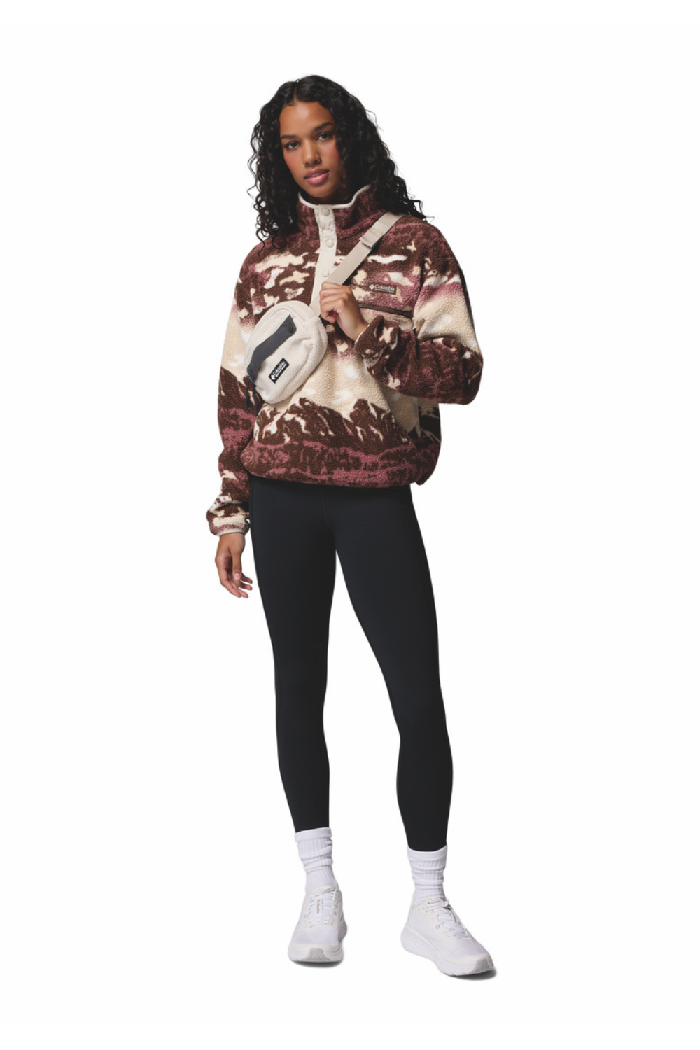 Columbia Helvetia II Printed Cropped Half Snap Fleece Safari Sisters Tobacco Sisters Dark Stone