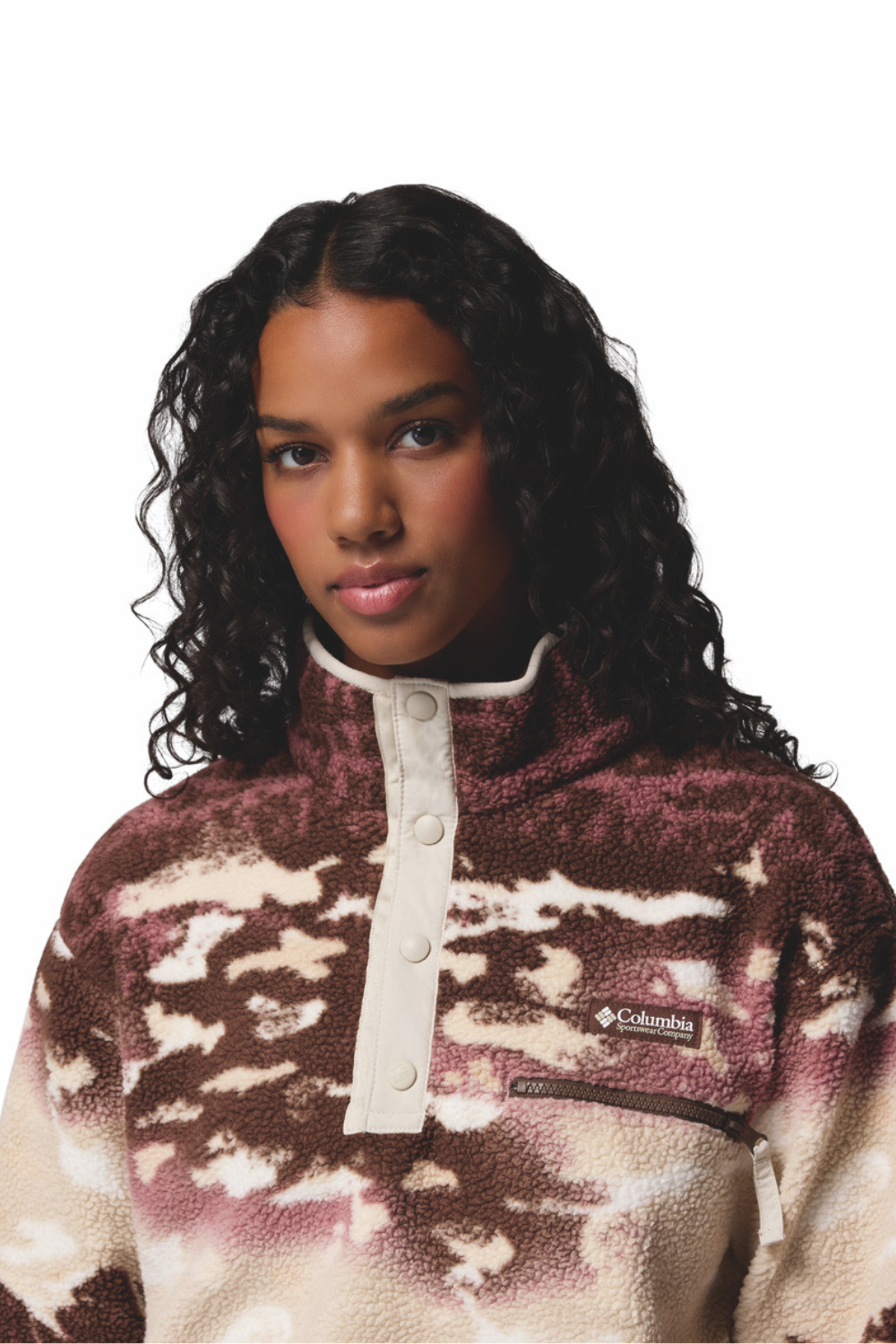 Columbia Helvetia II Printed Cropped Half Snap Fleece Safari Sisters Tobacco Sisters Dark Stone