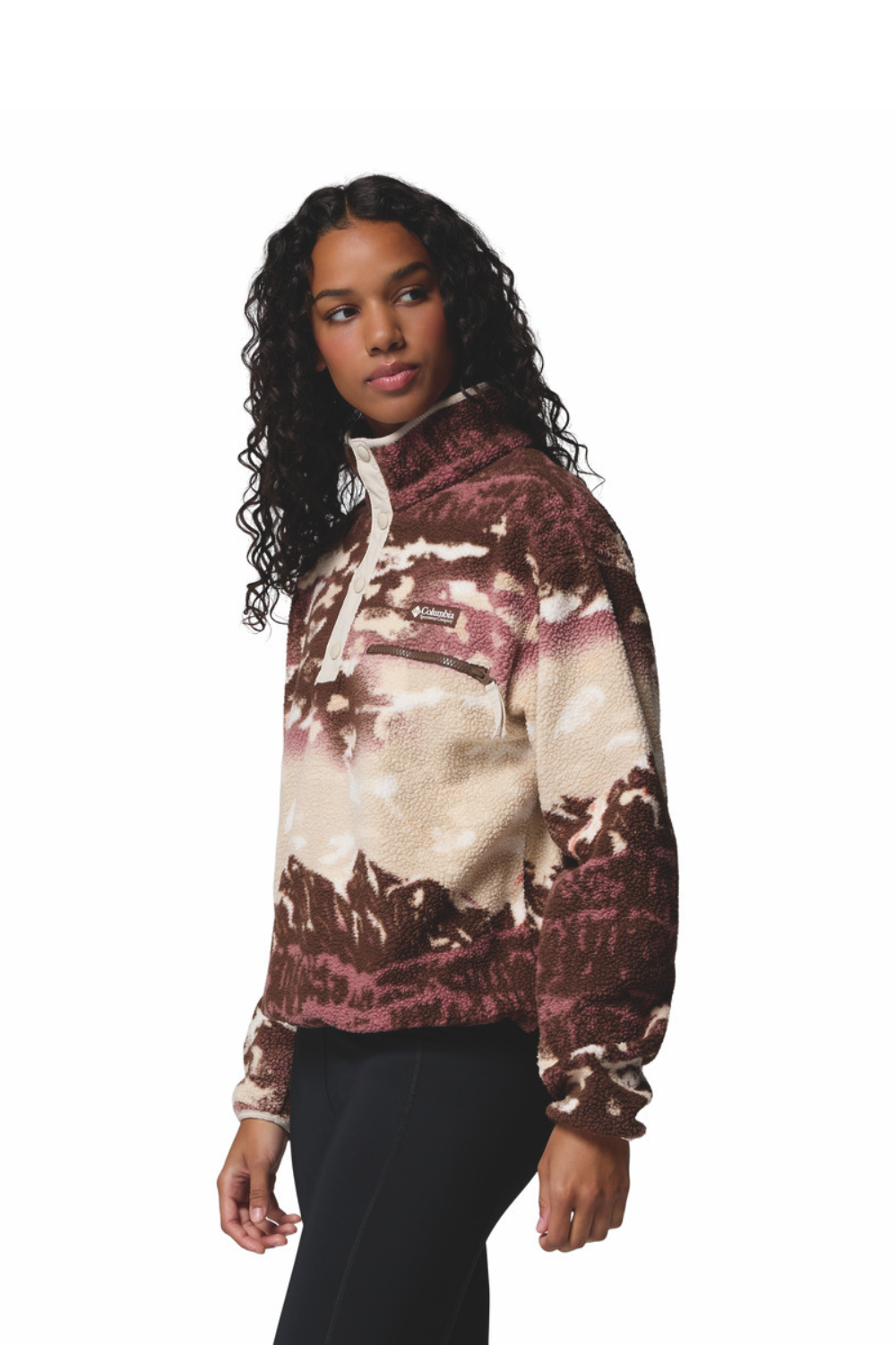 Columbia Helvetia II Printed Cropped Half Snap Fleece Safari Sisters Tobacco Sisters Dark Stone